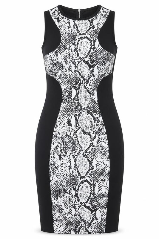 Papaya Womens Black Animal Print Polyester Bodycon Size 10 Crew Neck Zip