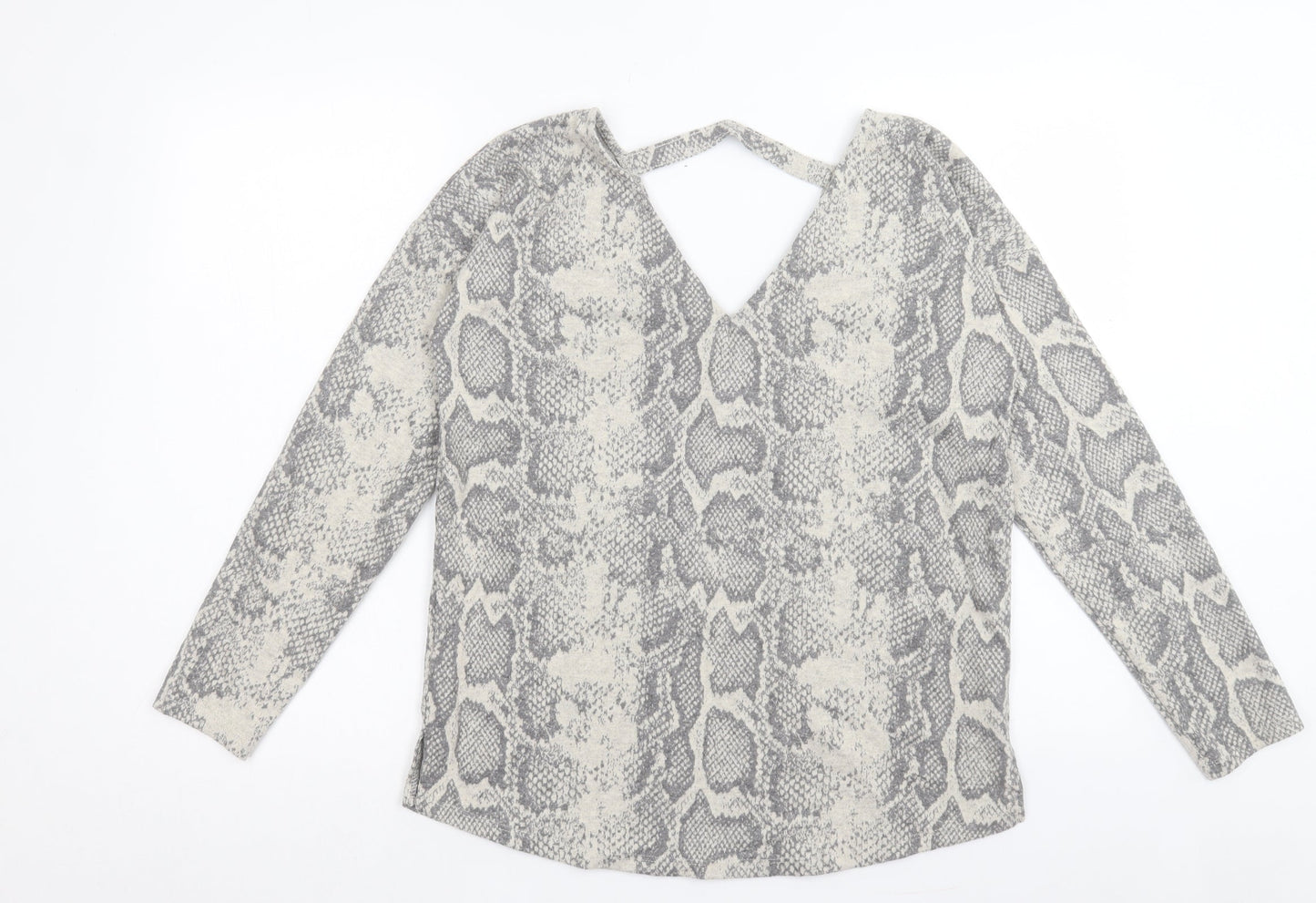 NEXT Womens Grey V-Neck Animal Print Polyester Pullover Jumper Size 10