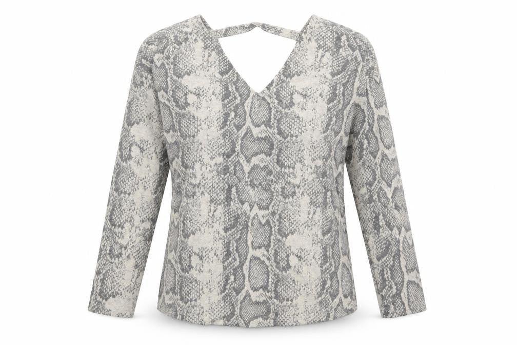 NEXT Womens Grey V-Neck Animal Print Polyester Pullover Jumper Size 10