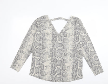 Next Womens Grey V-Neck Animal Print Polyester Pullover Jumper Size 10