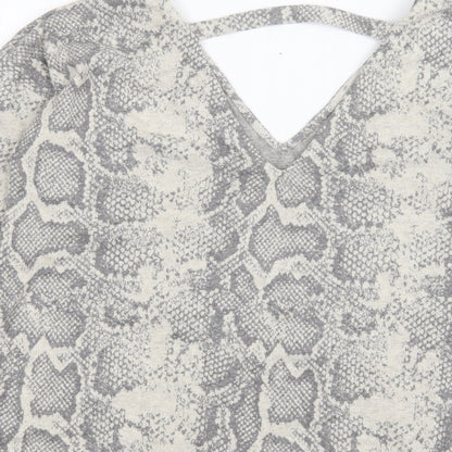 Next Womens Grey V-Neck Animal Print Polyester Pullover Jumper Size 10
