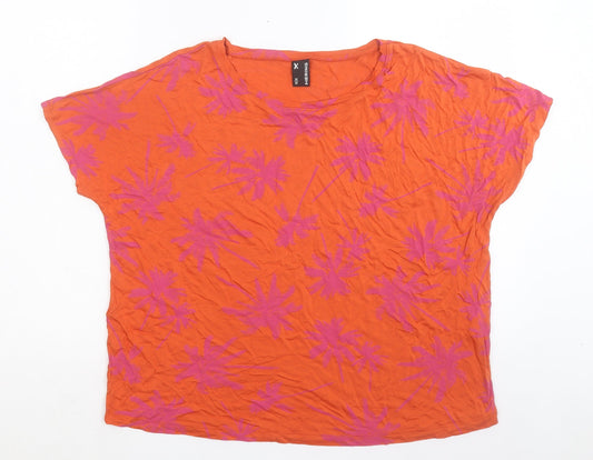 Hering Womens Orange Geometric Viscose Basic T-Shirt Size M Crew Neck