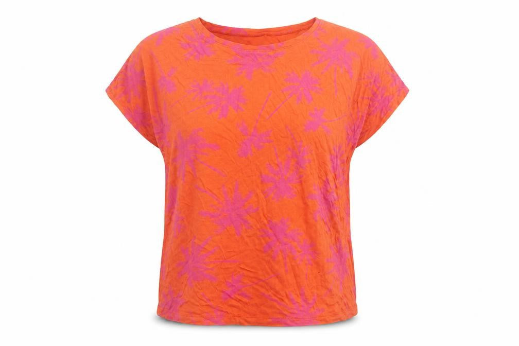 Hering Womens Orange Geometric Viscose Basic T-Shirt Size M Crew Neck