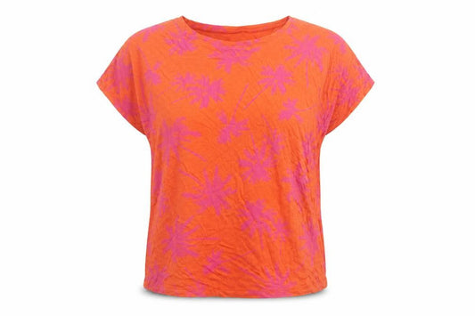 Hering Womens Orange Geometric Viscose Basic T-Shirt Size M Crew Neck