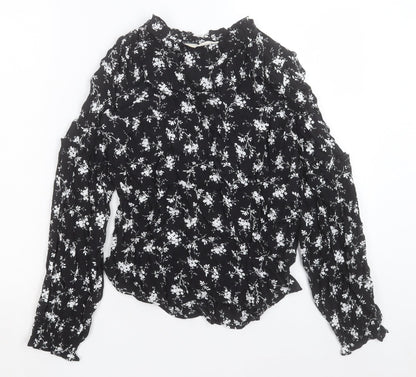 Per Una Womens Black Floral Viscose Basic Blouse Size 6 V-Neck