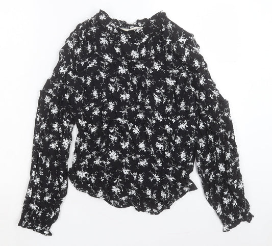 Per Una Womens Black Floral Viscose Basic Blouse Size 6 V-Neck