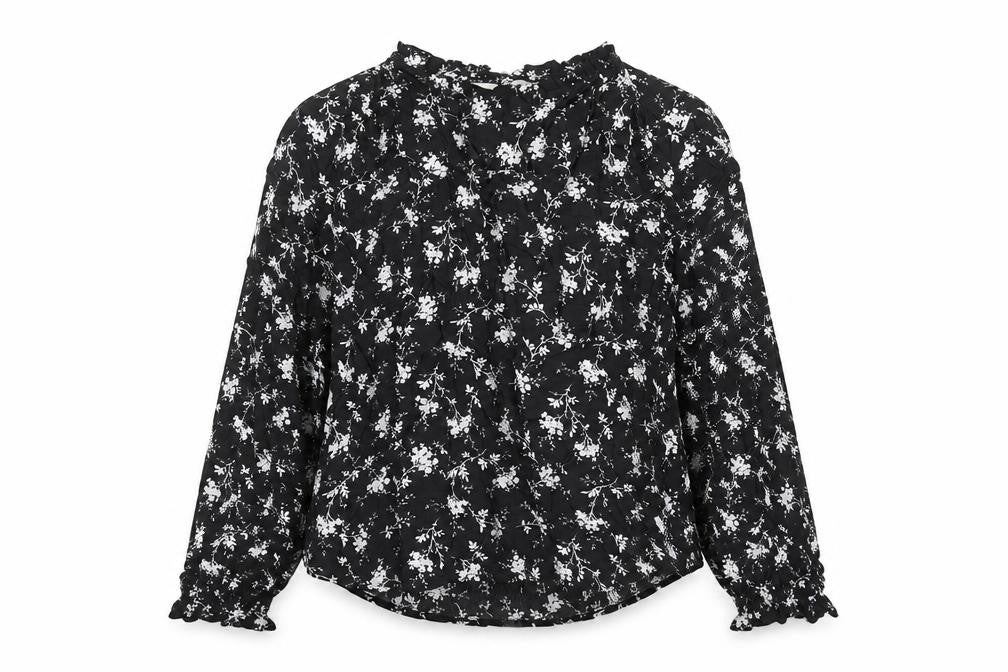 Per Una Womens Black Floral Viscose Basic Blouse Size 6 V-Neck