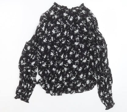 Per Una Womens Black Floral Viscose Basic Blouse Size 6 V-Neck
