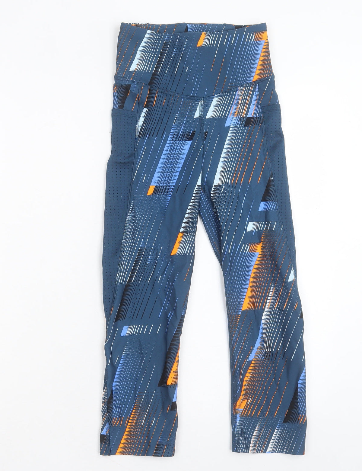 Marks & Spencer Womens Blue Geometric Polyester Cropped Leggings Size 6 L20 in Regular Pullover