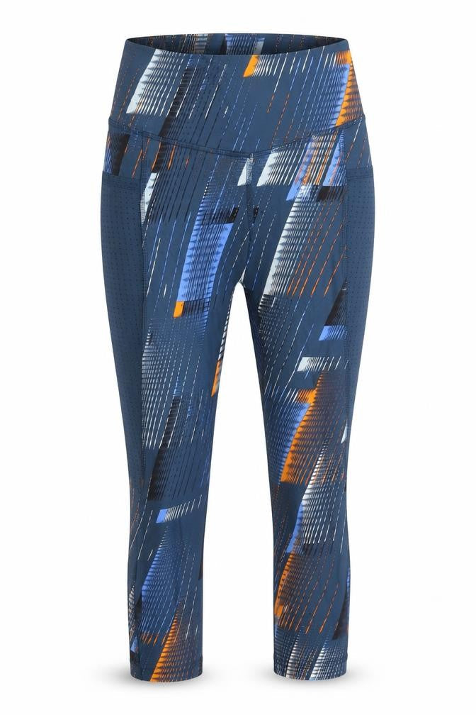 Marks & Spencer Womens Blue Geometric Polyester Cropped Leggings Size 6 L20 in Regular Pullover