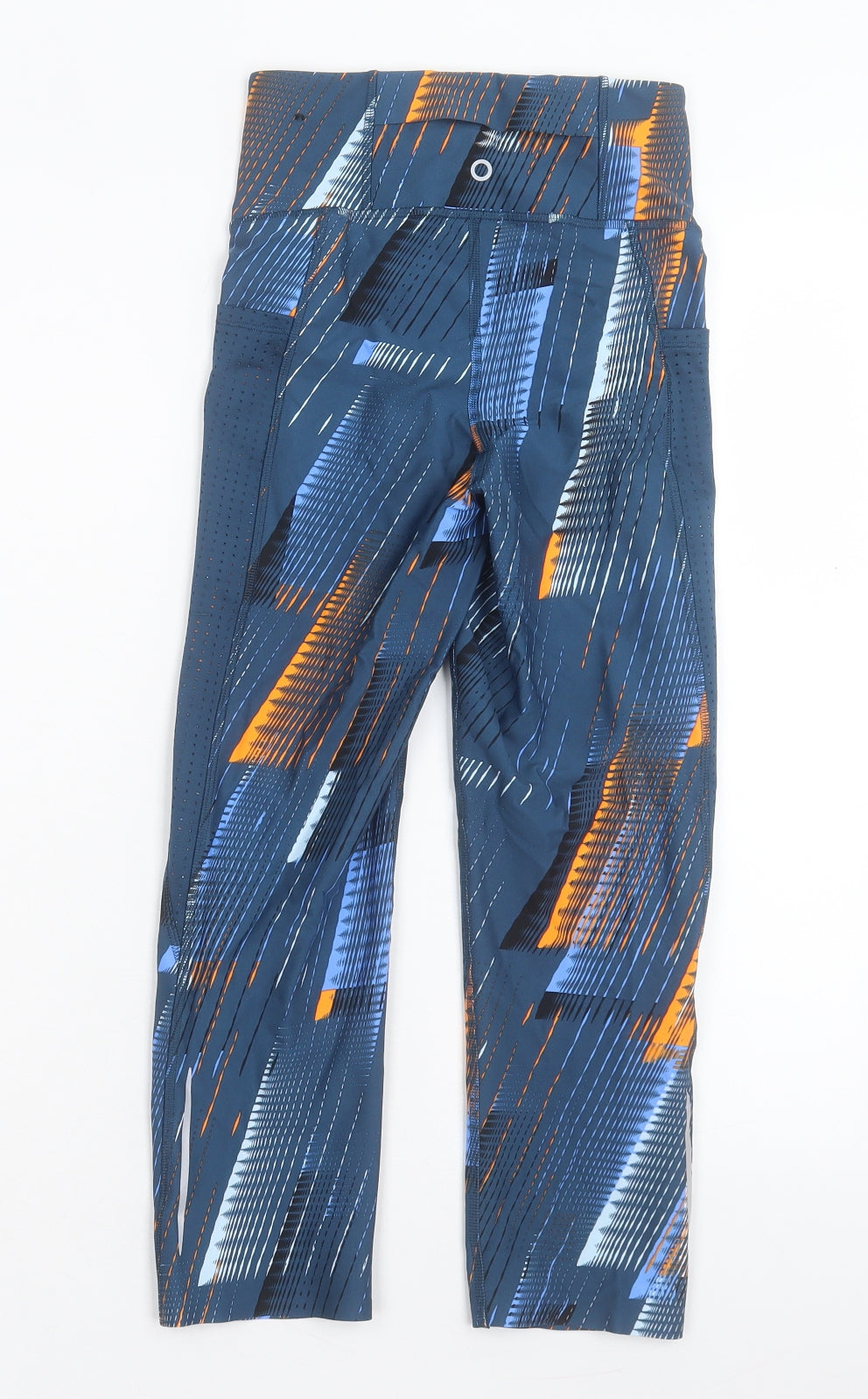 Marks & Spencer Womens Blue Geometric Polyester Cropped Leggings Size 6 L20 in Regular Pullover