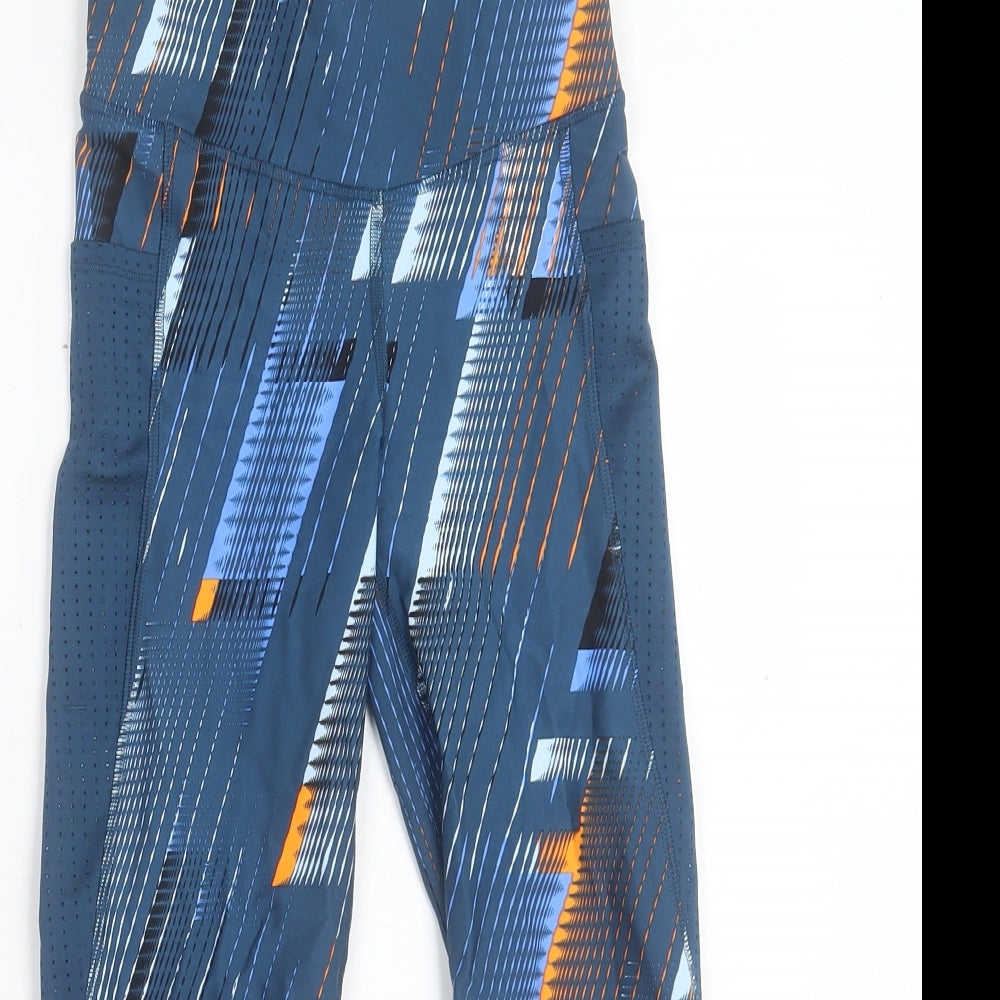 Marks & Spencer Womens Blue Geometric Polyester Cropped Leggings Size 6 L20 in Regular Pullover