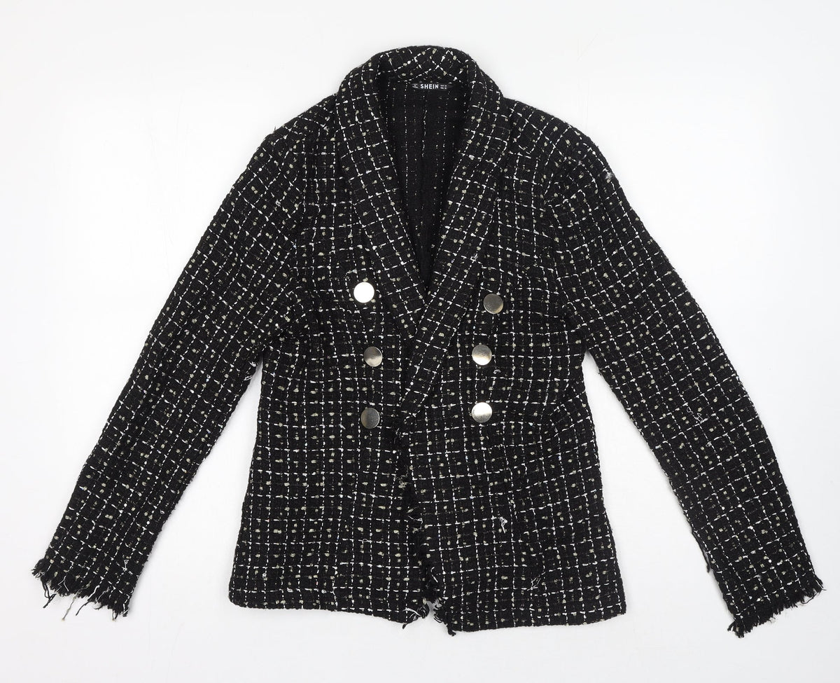 SheIn Womens Black Geometric Polyester Jacket Blazer Size M