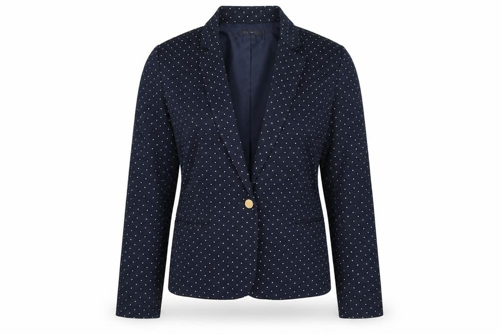 R essential Womens Blue Polka Dot Cotton Jacket Blazer Size 12