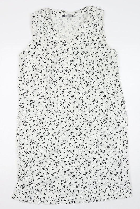 Marks and Spencer Womens White Geometric Flax Shift Size 12 V-Neck Pullover