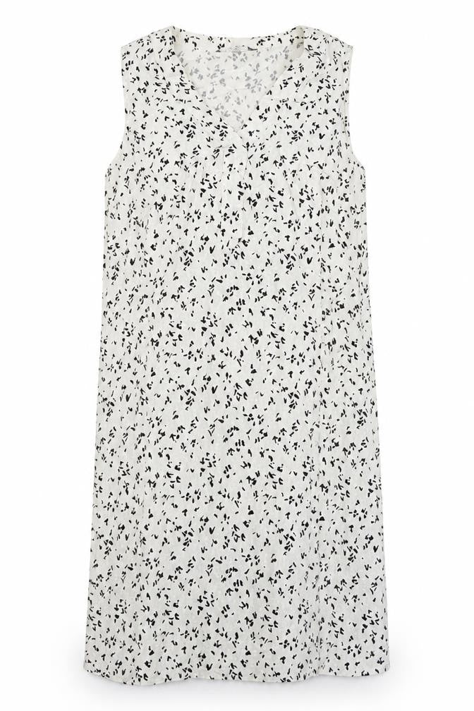 Marks & Spencer Womens White Geometric Flax Shift Size 12 V-Neck Pullover
