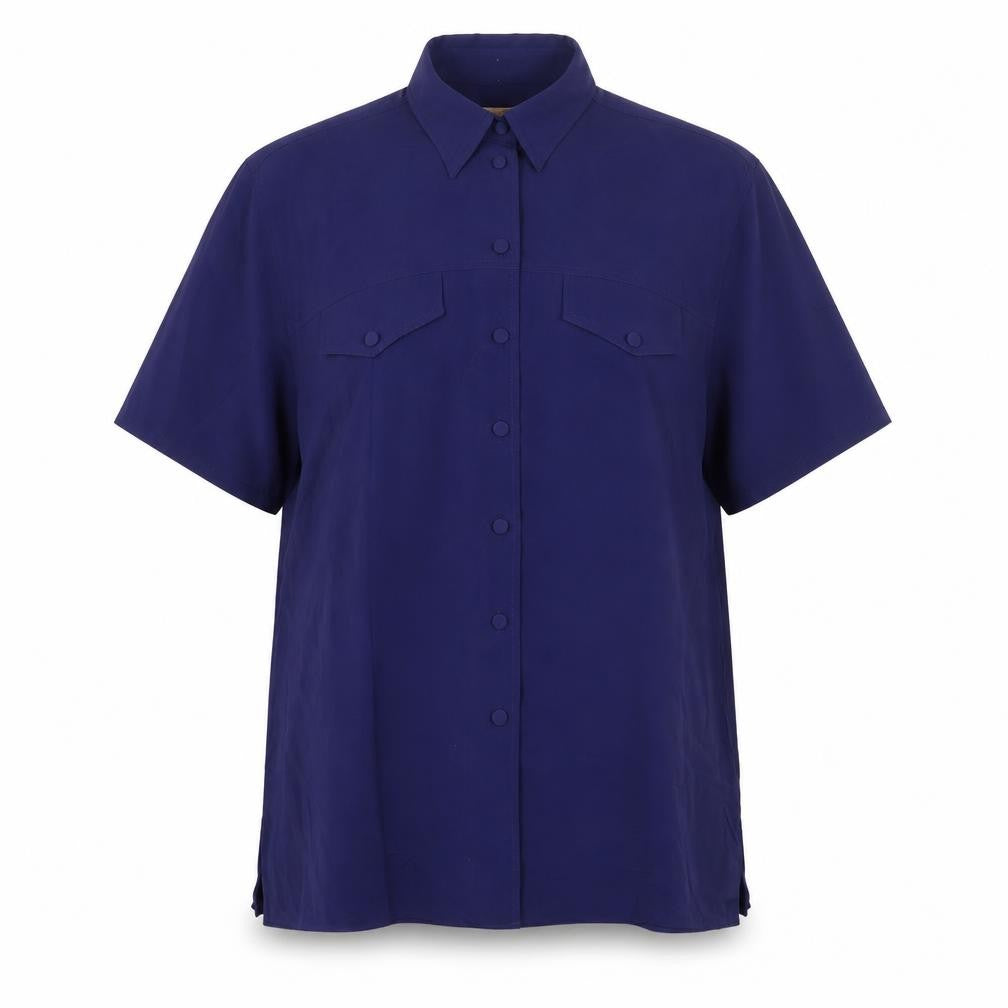 EXTRA Womens Blue Polyester Basic Button-Up Size 10 Collared