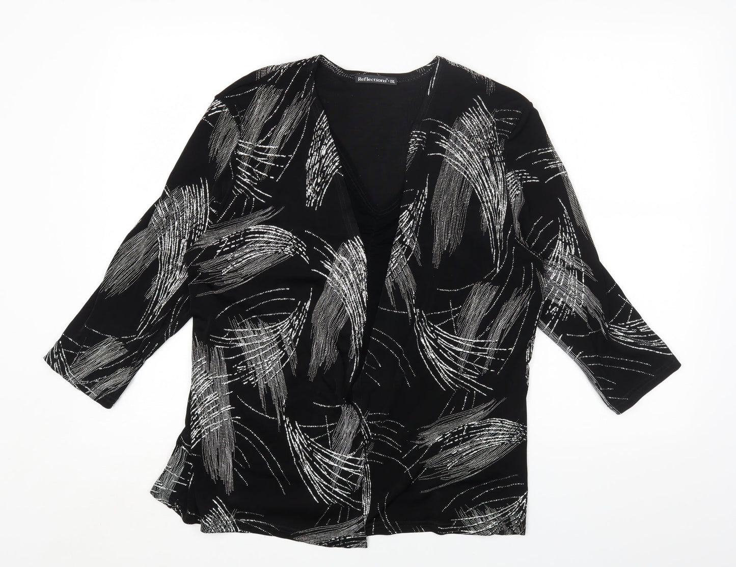 Reflections Womens Black Geometric Acetate Basic Blouse Size 2XL V-Neck
