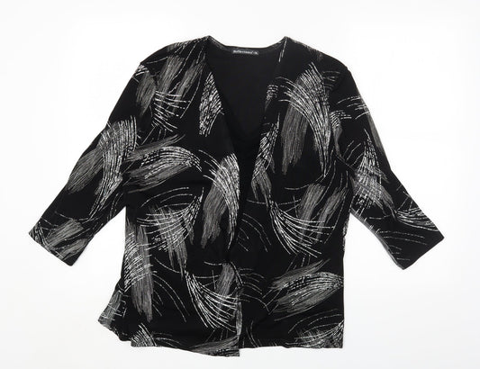 Reflections Womens Black Geometric Acetate Basic Blouse Size 2XL V-Neck
