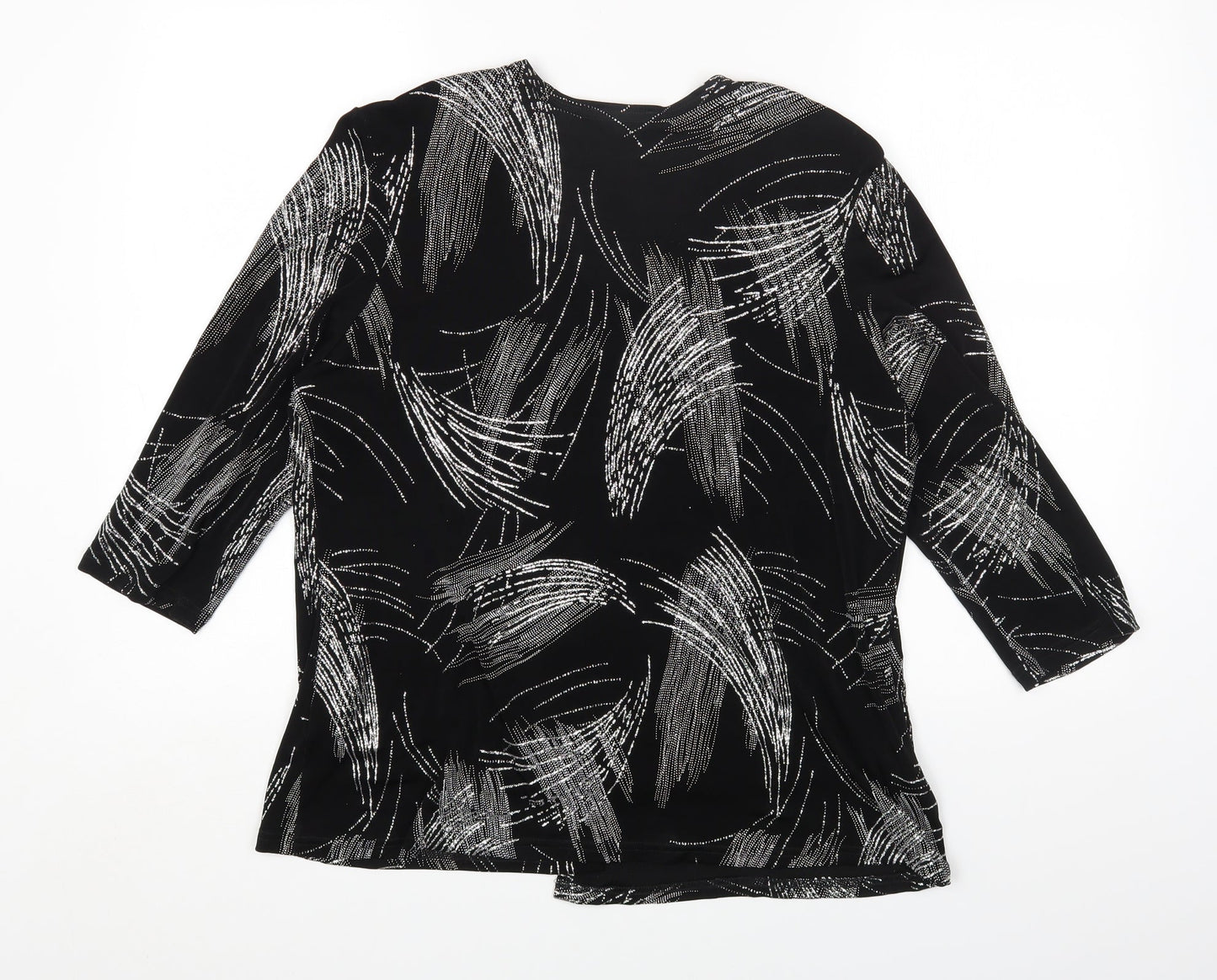Reflections Womens Black Geometric Acetate Basic Blouse Size 2XL V-Neck