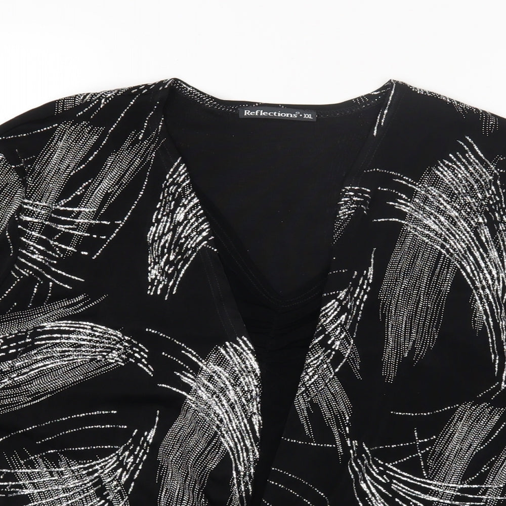 Reflections Womens Black Geometric Acetate Basic Blouse Size 2XL V-Neck
