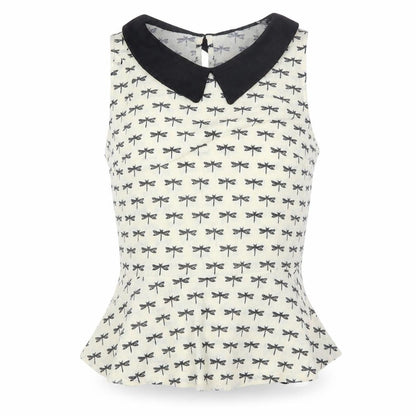 Primark Womens Ivory Geometric Polyester Basic Blouse Size 10 Collared - Dragonfly Print