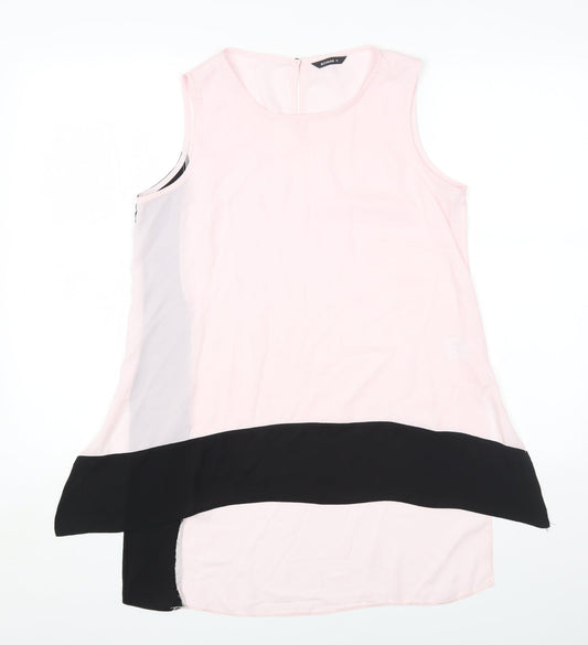 Roman Womens Pink Polyester Basic Blouse Size 10 Round Neck