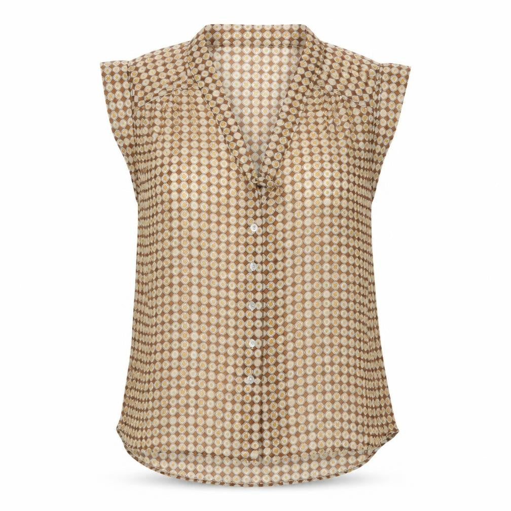 Primark Womens Beige Geometric Polyester Basic Blouse Size 10 Round Neck