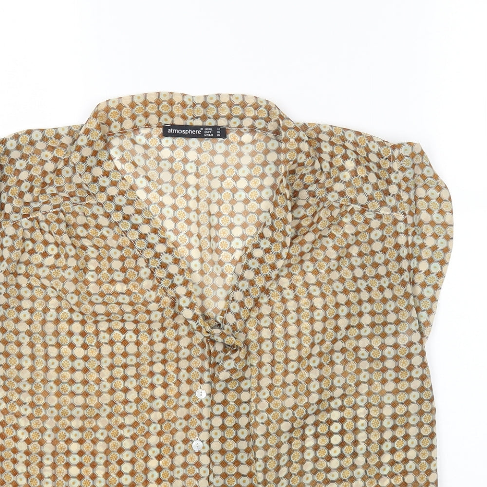 Primark Womens Beige Geometric Polyester Basic Blouse Size 10 Round Neck