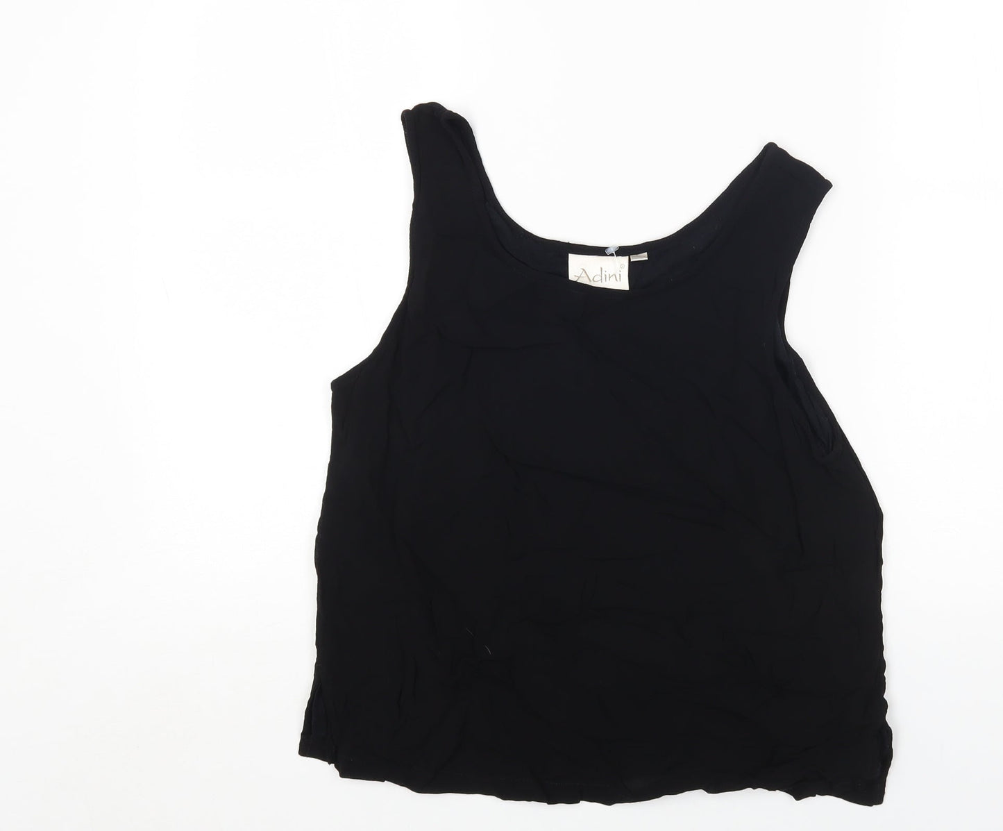 Adini Womens Black Viscose Basic Tank Size L Round Neck