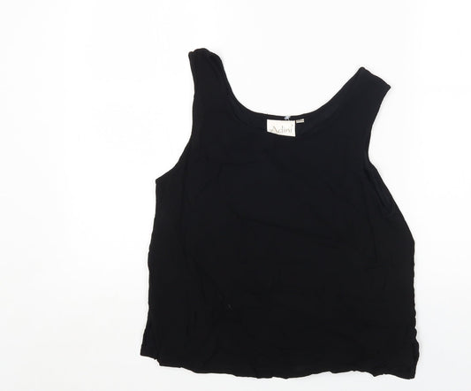 Adini Womens Black Viscose Basic Tank Size L Round Neck