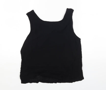 Adini Womens Black Viscose Basic Tank Size L Round Neck
