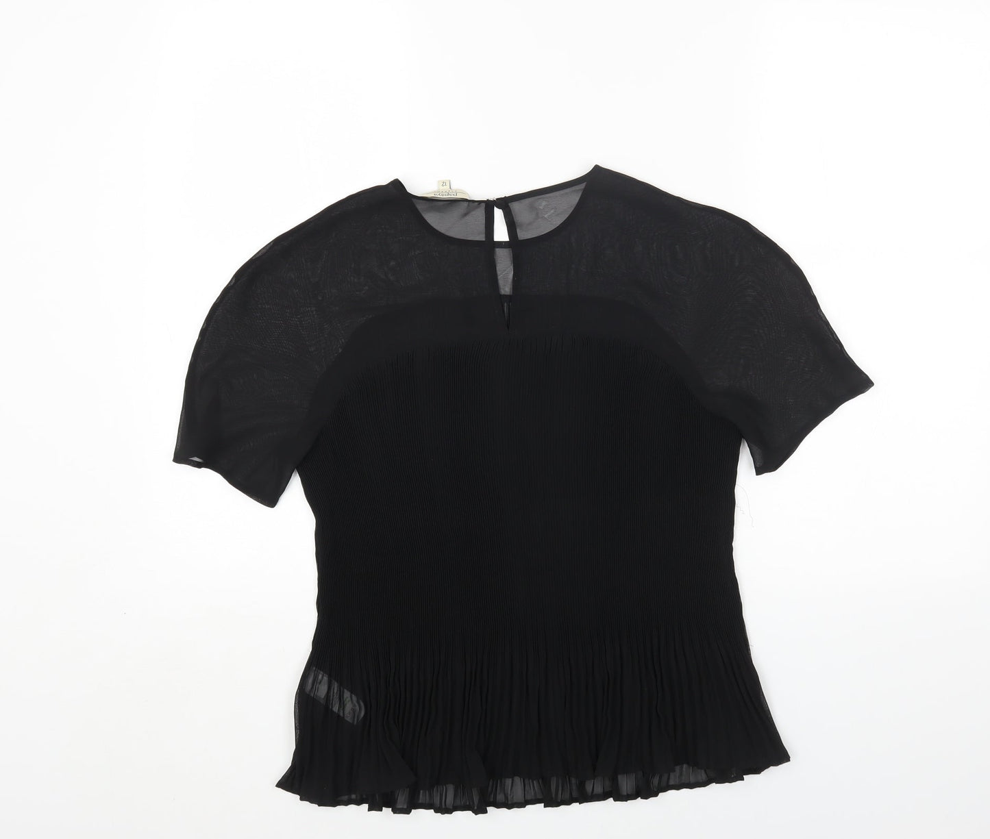 Papaya Womens Black Polyester Basic Blouse Size 12 Round Neck