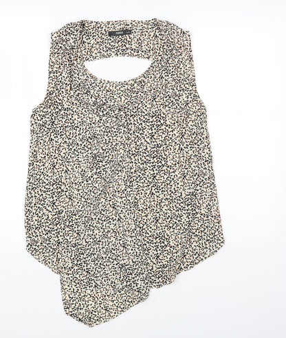 Oasis Womens Beige Animal Print Polyester Basic Blouse Size 10 Round Neck - Leopard Print