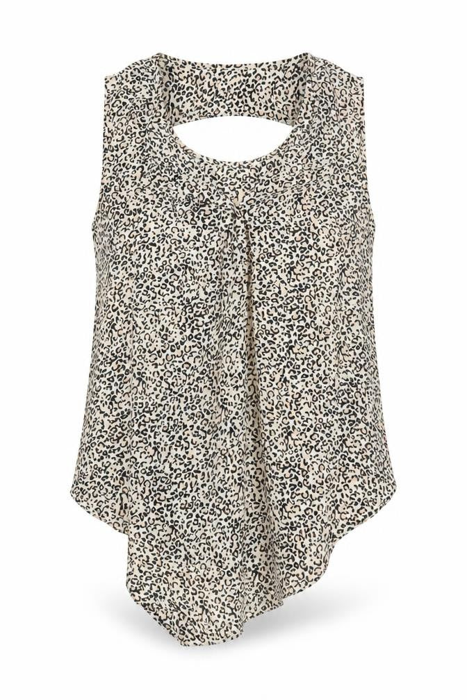 Oasis Womens Beige Animal Print Polyester Basic Blouse Size 10 Round Neck - Leopard Print