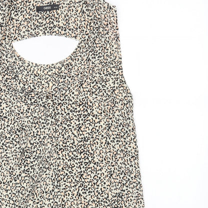Oasis Womens Beige Animal Print Polyester Basic Blouse Size 10 Round Neck - Leopard Print