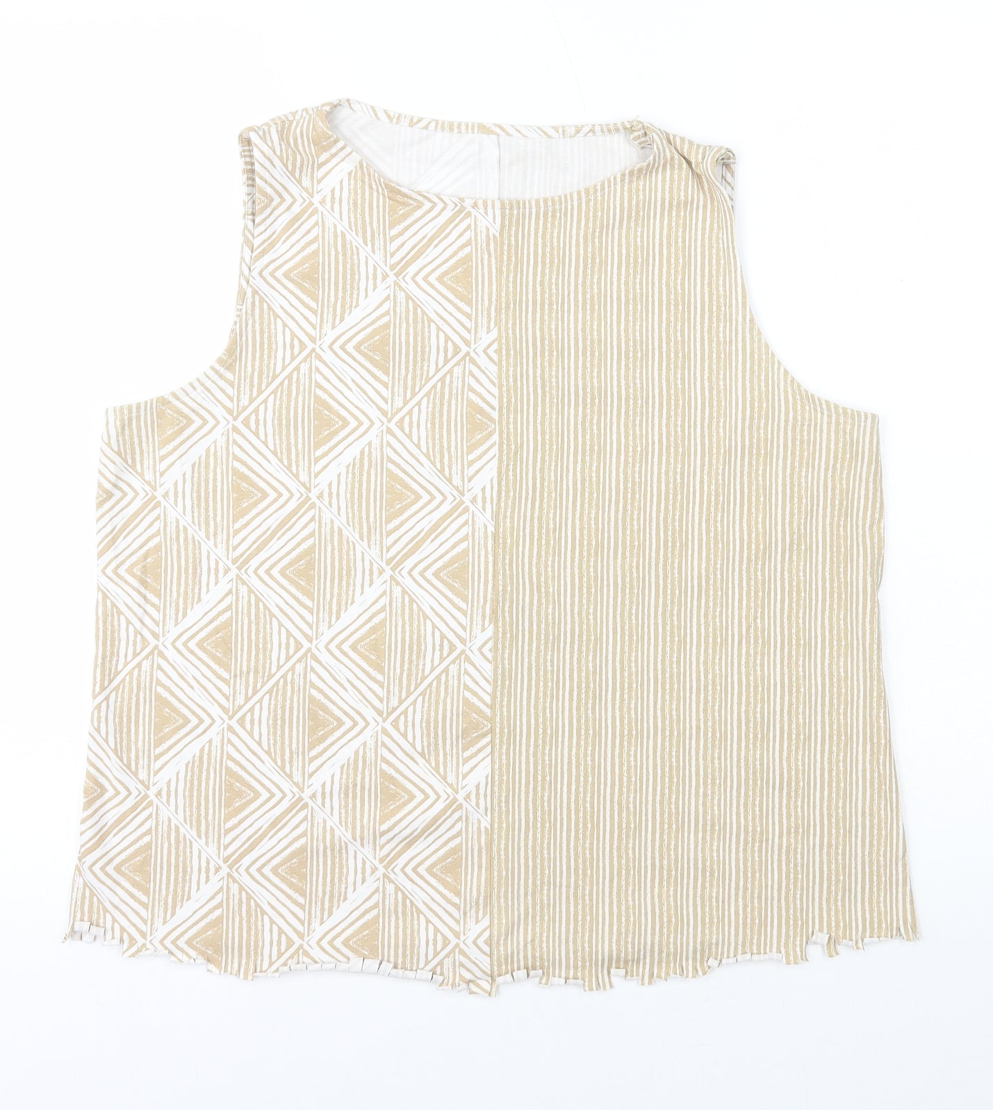 Preworn Womens Beige Geometric Polyester Basic Tank Size 16 Round Neck