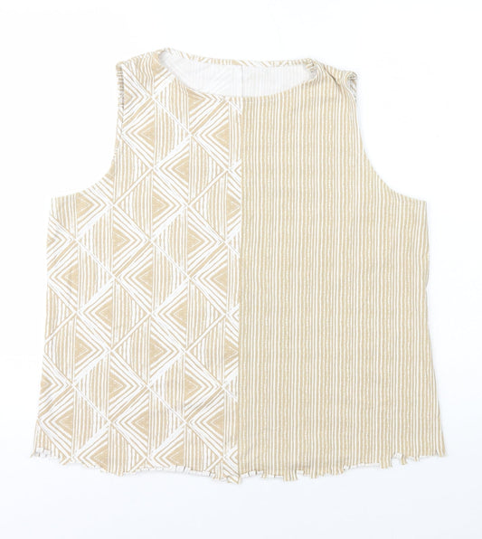 Preworn Womens Beige Geometric Polyester Basic Tank Size 16 Round Neck