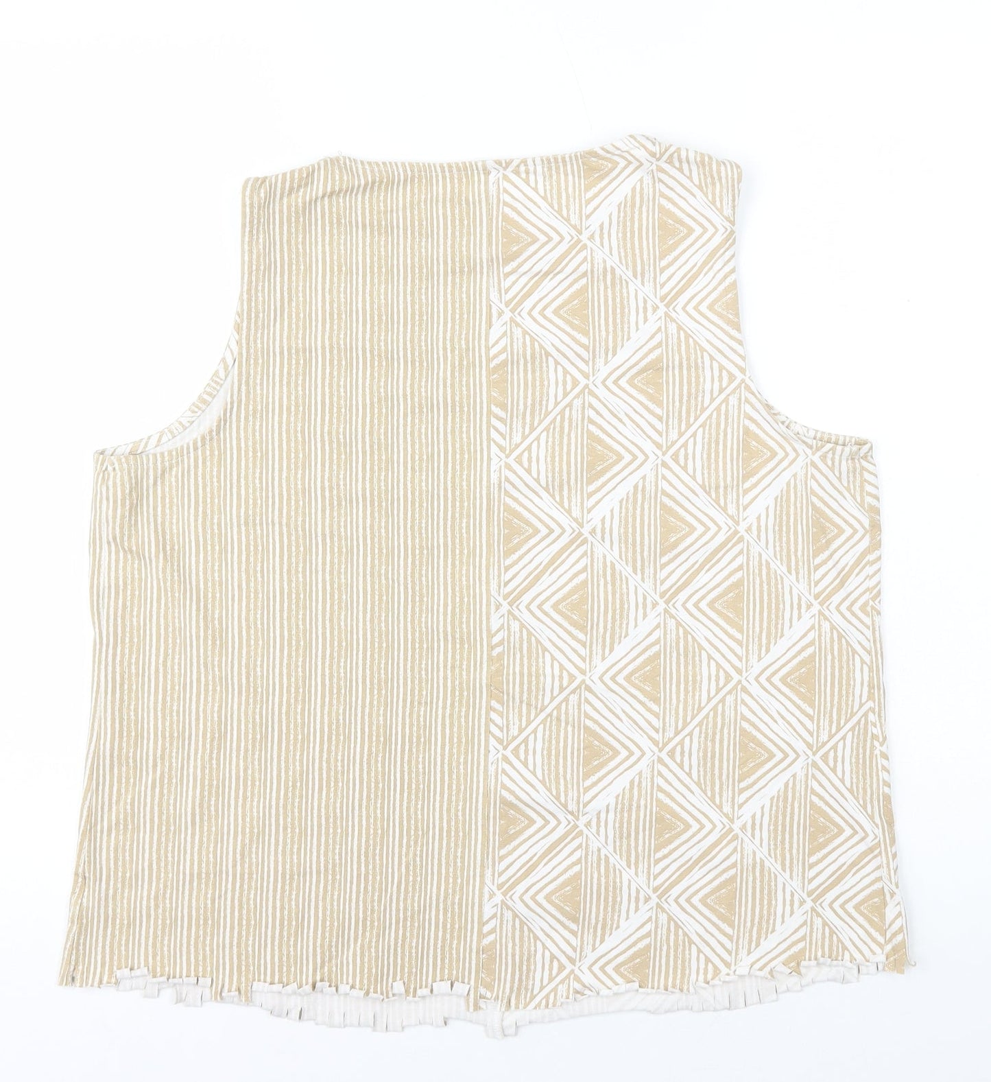 Preworn Womens Beige Geometric Polyester Basic Tank Size 16 Round Neck