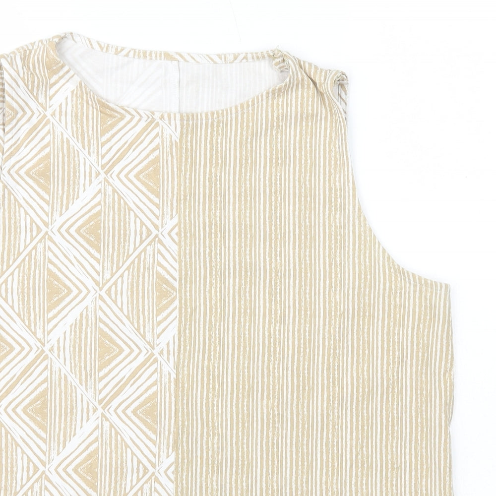 Preworn Womens Beige Geometric Polyester Basic Tank Size 16 Round Neck