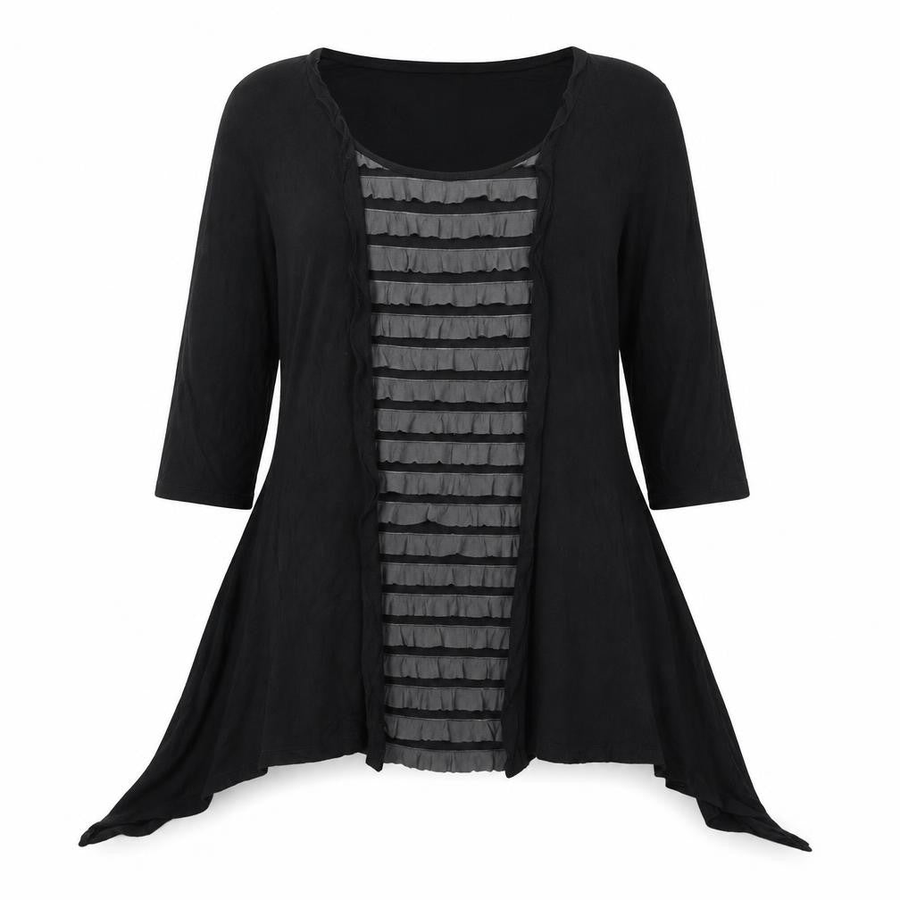 Papaya Womens Black Polyester Basic Blouse Size 10 Round Neck - Ruffle Front