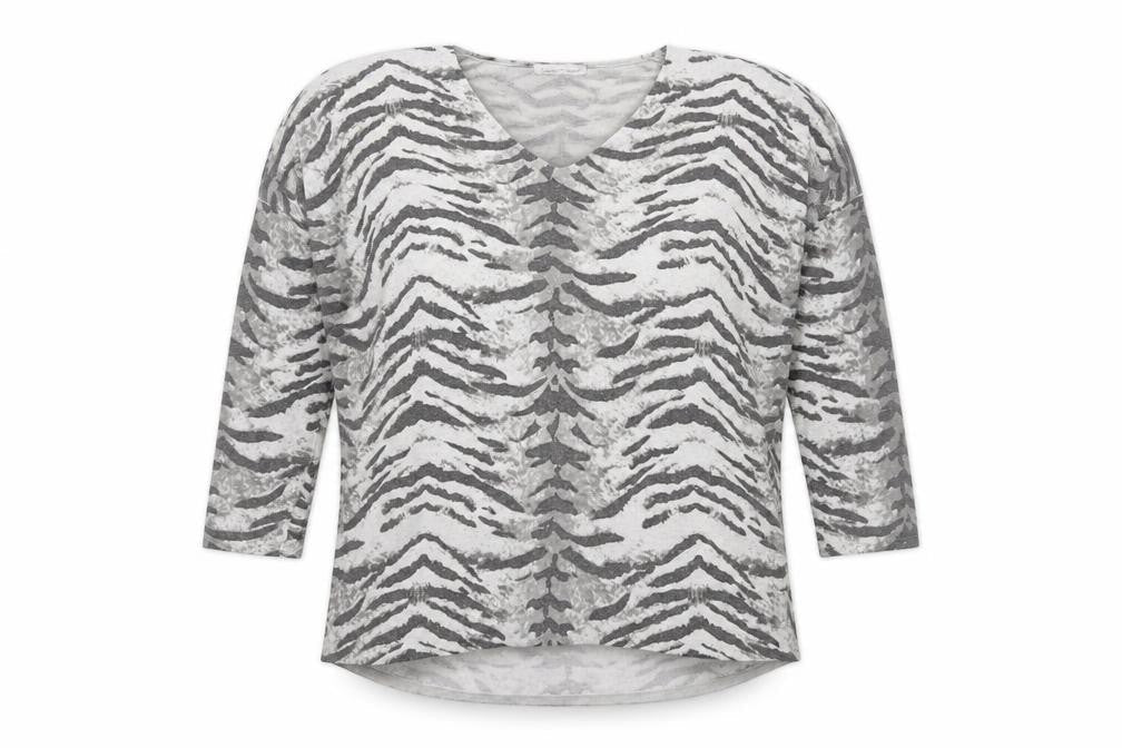 Peace and Love Womens Grey V-Neck Animal Print Polyester Pullover Jumper Size 14 - Tiger print