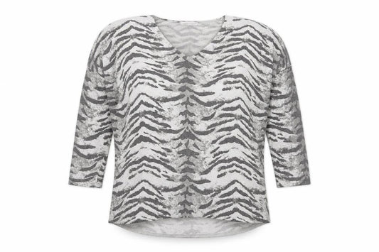 Peace and Love Womens Grey V-Neck Animal Print Polyester Pullover Jumper Size 14 - Tiger print