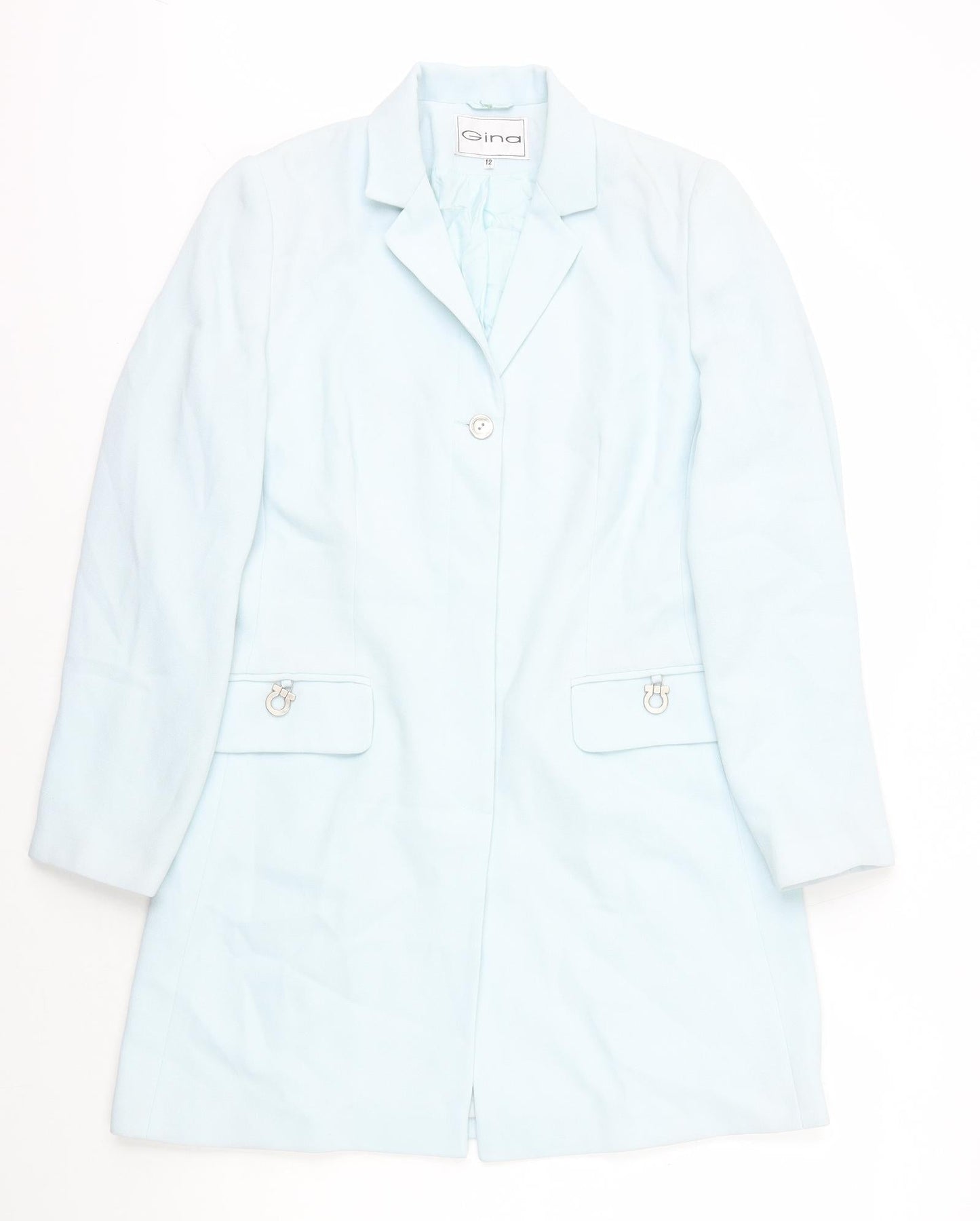 Gina Womens Blue Jacket Size 12 Button - Hidden Buttons