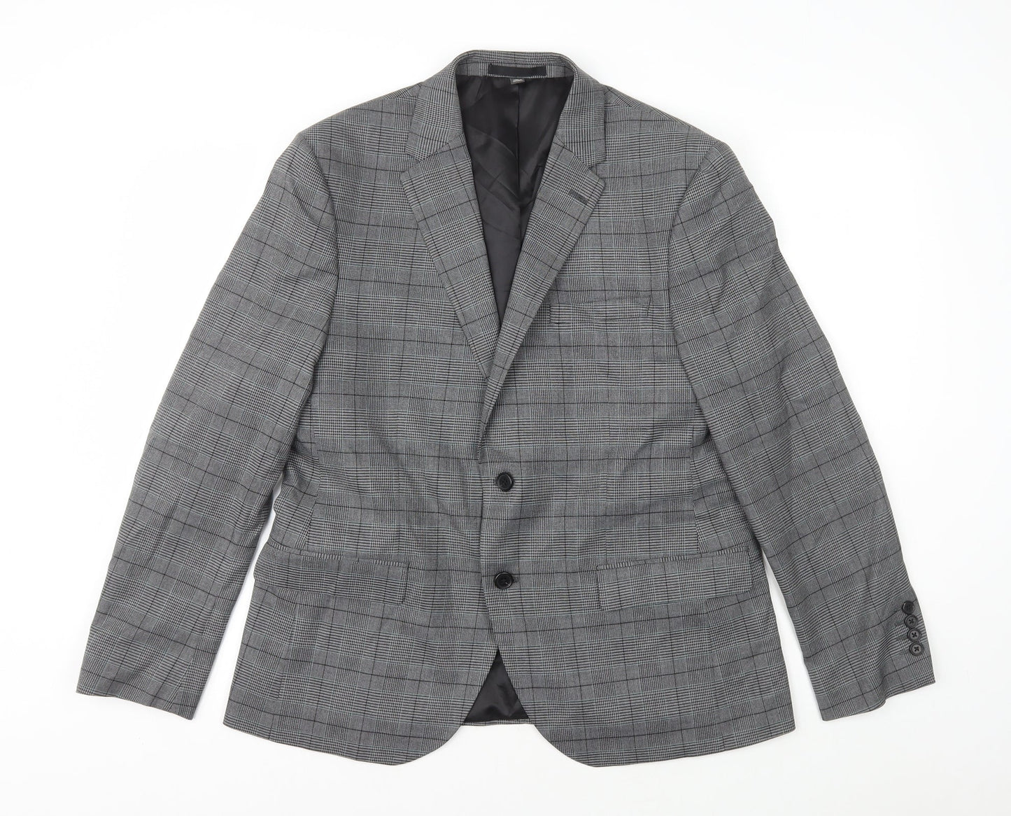 Marks and Spencer Mens Grey Plaid Polyester Jacket Blazer Size L