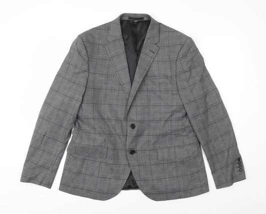 Marks and Spencer Mens Grey Plaid Polyester Jacket Blazer Size L