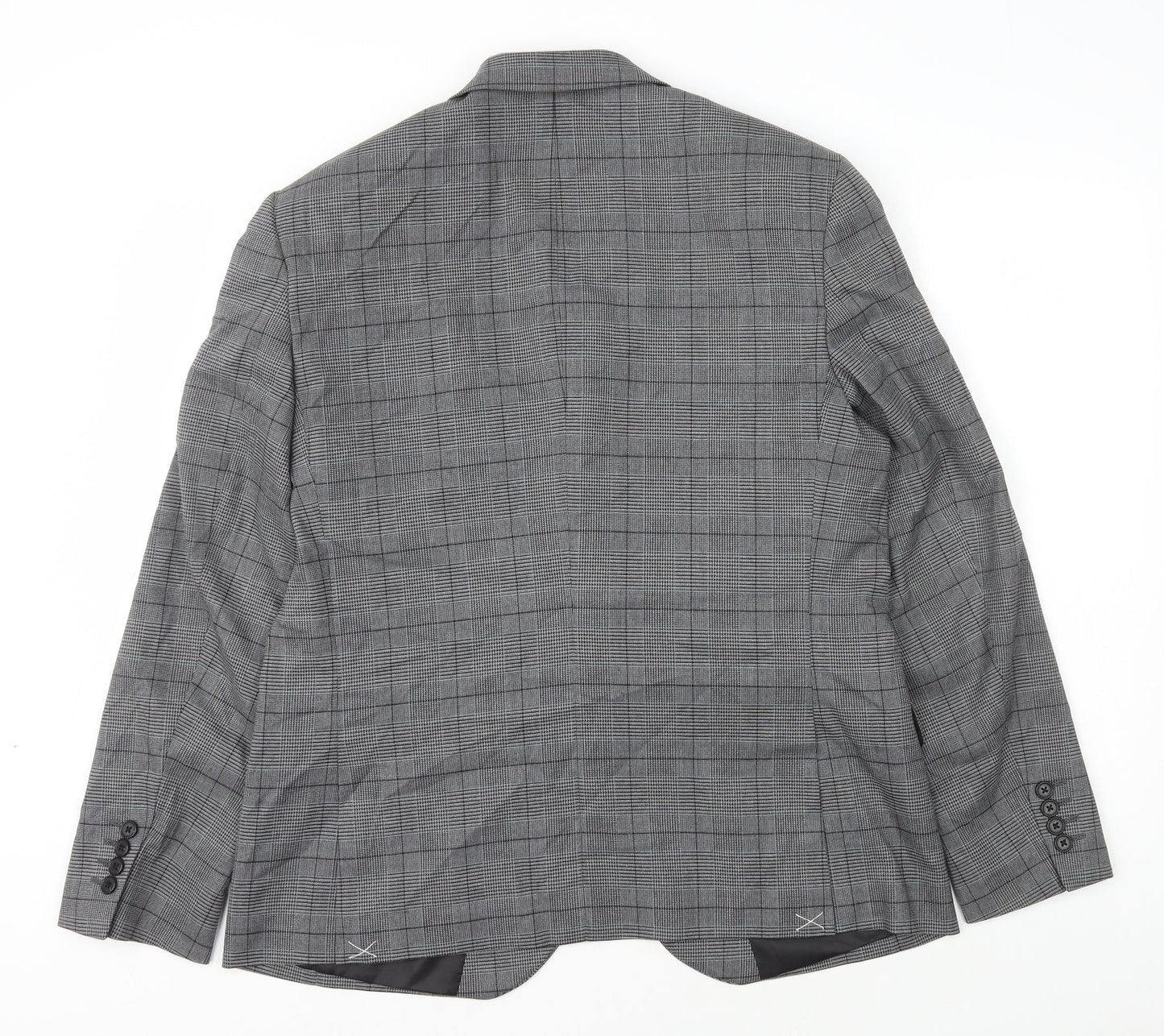 Marks and Spencer Mens Grey Plaid Polyester Jacket Blazer Size L
