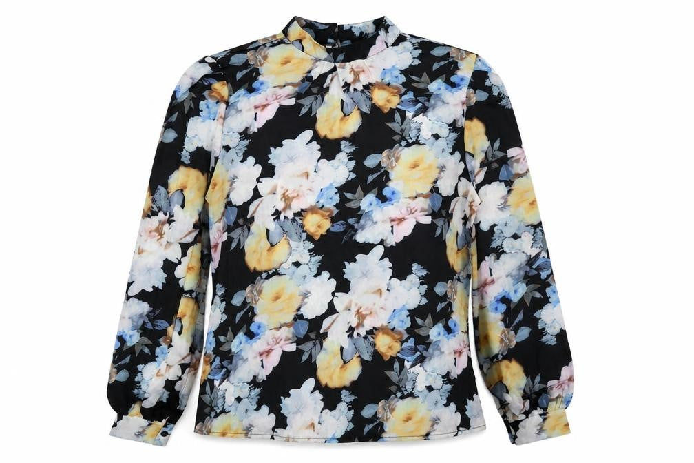 Preworn Womens Multicoloured Floral Polyester Basic Blouse Size XL Mock Neck