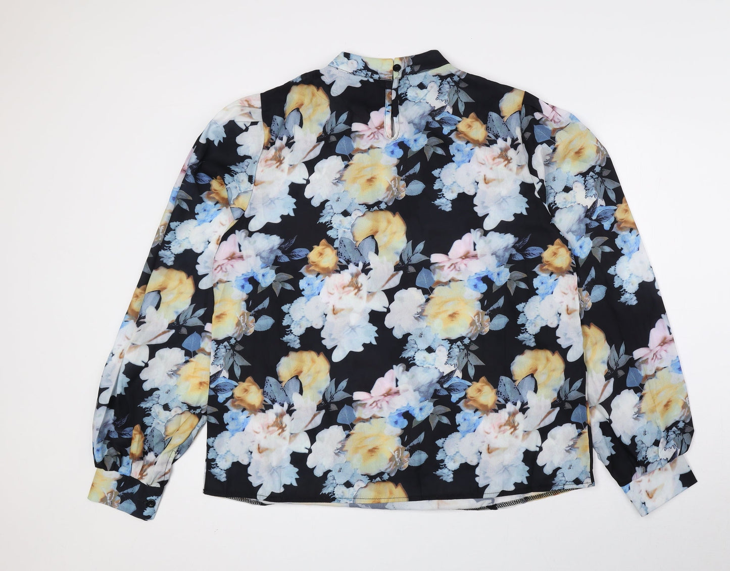 Preworn Womens Multicoloured Floral Polyester Basic Blouse Size XL Mock Neck