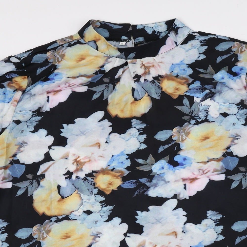 Preworn Womens Multicoloured Floral Polyester Basic Blouse Size XL Mock Neck